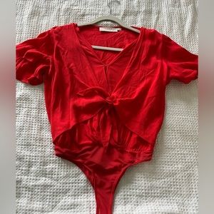 Astr The Label Red Blouse Bodysuit